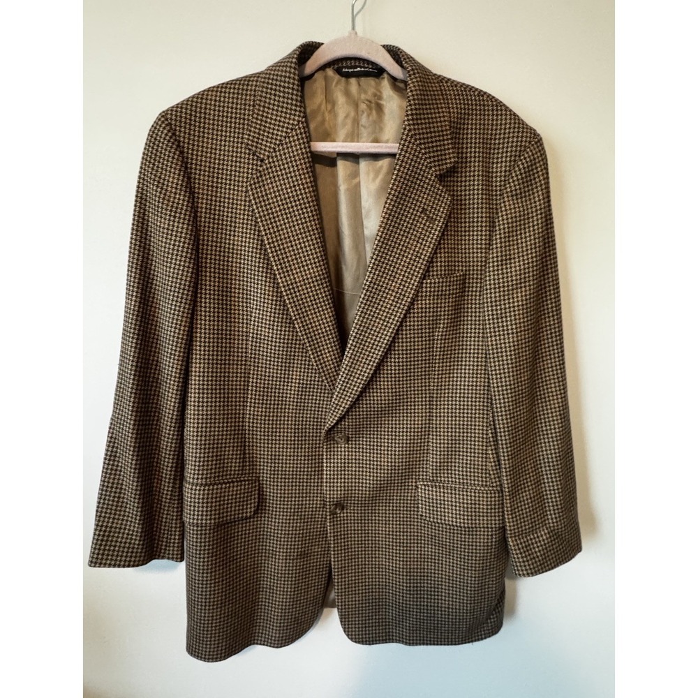 Alan‎ Flusser 42L Brown  Plaid Wool Cashmere  Mens Blazer Sport Coat Jacket Saks